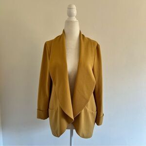 Bar III Mustard Yellow Textured Drape Open Front Blazer Jacket